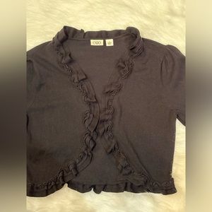 Black ruffle trimmed cropped sweater, size small, like new.